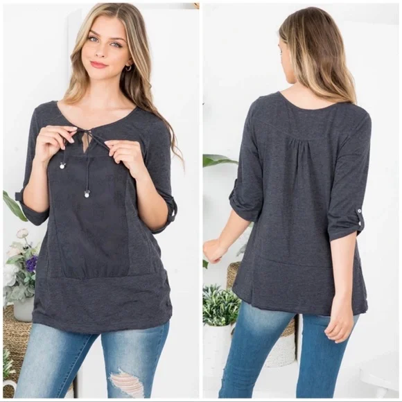 💋Gray Lace detailed Top - Picture 2 of 3